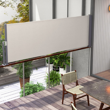 Розтяжна бокова штора Outsunny 300x100 см, садовий навіс, захисна ширма з захистом від ультрафіолету, вітрозахист з поліестеру світло-сірого кольору
