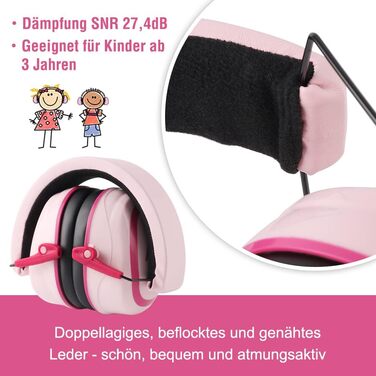 Навушники для захисту від шуму GREEN DEVIL для дітей 3-16 років (SNR27.4) - комфортні, складні, рожеві