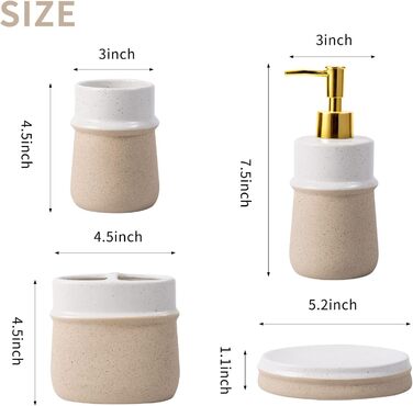 Набір аксесуарів для ванної кімнати в стилі фермерського дому, 4 шт., кераміка, подарунковий комплект, включає: стакан для зубної щітки, дозатор мила, мильниця, стакан, бежевий