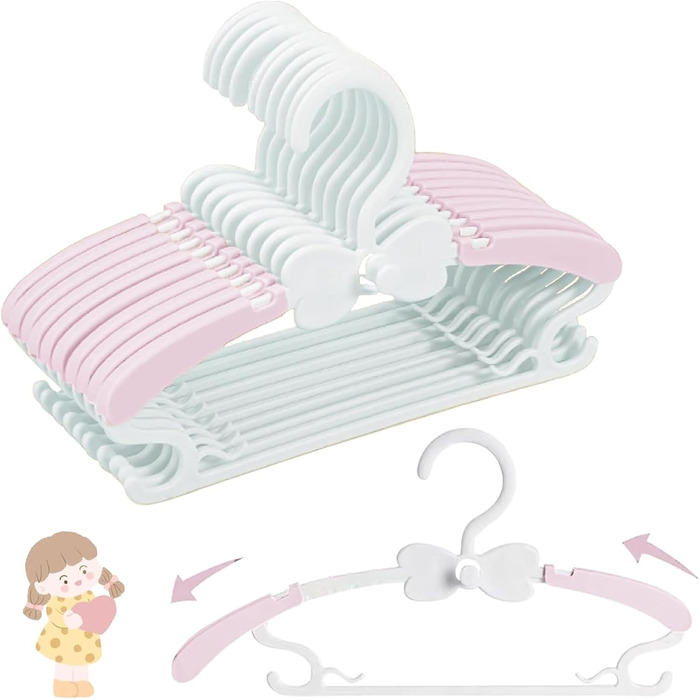 Дитячі вішалки для одягу, 20 шт., 29-37 см, рожеві. Зростаючі вішалки для дітей з кріпленням для штанів. Економія місця, неслизький пластик.