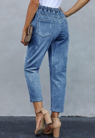 Джинси жіночі Alaster Queen Boyfriend з ефектом потертості, висока талія, блакитний денім, еластичні, розмір XXL