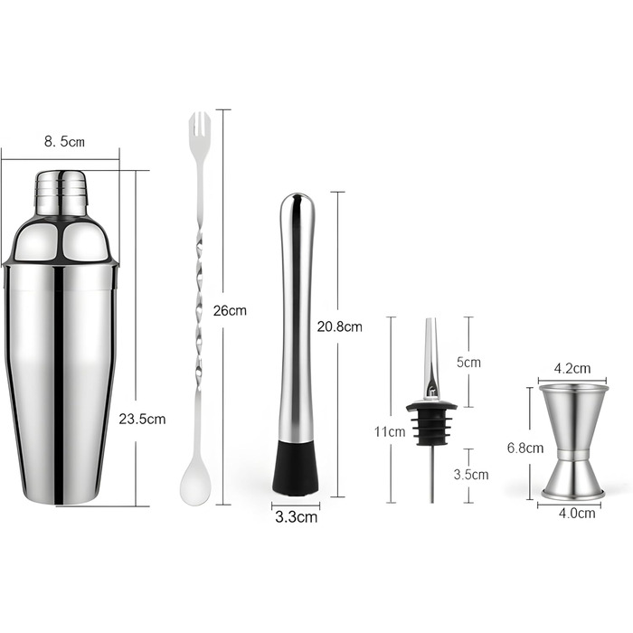 Набір для приготування коктейлів Retoo, нержавіюча сталь, 750 мл, 6 предметів, професійний барний аксесуар для дому та бару