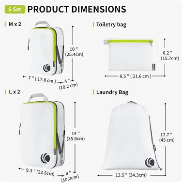 Набір кубиків-органайзерів для подорожей Cipway, ультралегкі, розширювані, 6 шт. (білий)