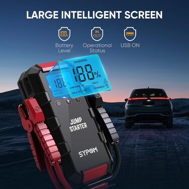 Портативний пусковий пристрій для автомобіля: 6000A, 12V, LED-ліхтарик, для бензинових та дизельних двигунів до 12.0L