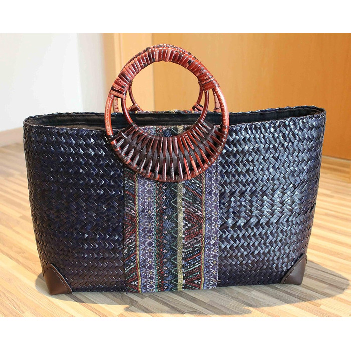 Rotfuchs Women's Bag Handbag Straw Bag Shopping Bag Beach Bag Handmade from Rattan Marine 50 cm
