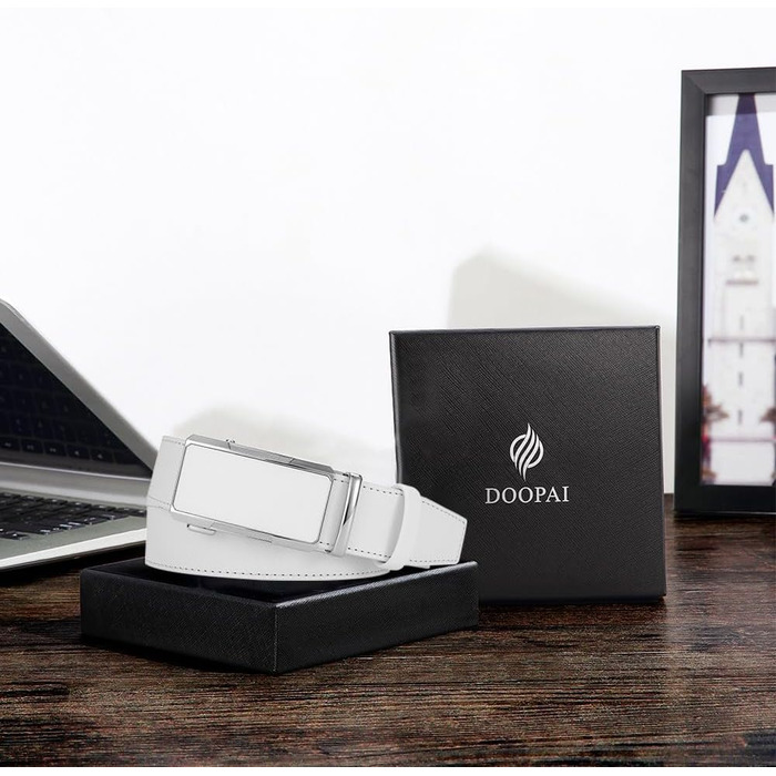Чоловічий шкіряний ремінь DOOPAI з автоматичною застібкою, 35 мм, без отворів, регульований розмір, для ділового костюма, білий, 115 см (32-36 дюймів)