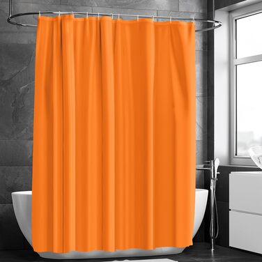 Шторка для душу URAQT, антибактеріальна, водонепроникна, швидковисихаюча, PEVA, 180x180 см, 12 прищіпок, білий/оранжевий