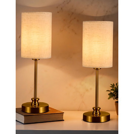 Настільна лампа Bojim 2 шт. Retro LED з USB зарядкою, регульоване освітлення, тканинний абажур, металевий корпус, для спальні та вітальні