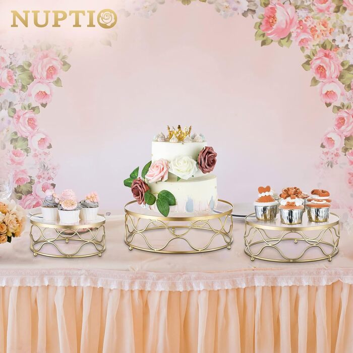 NUPTIO Тортниця кругла: металева підставка для тортів та тістечок 30 см з акриловою платформою для весілля, дня народження, дитячого свята, декорування