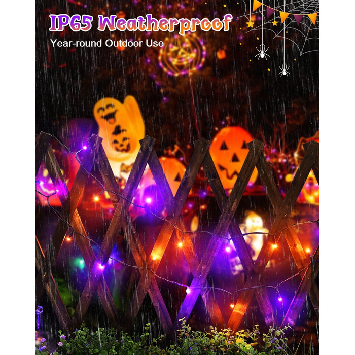 Гірлянда на Хелловін, 30м, 300 LED, оранжево-фіолетова, з функцією пам'яті та таймером, 8 режимів освітлення, вологостійка, для декорування інтер'єру та екстер'єру