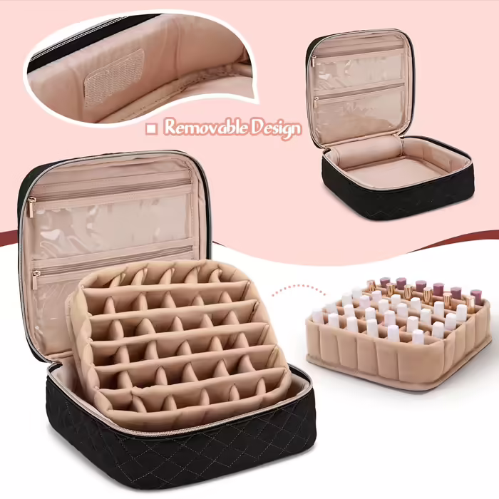 Yarwo Nail Polish Storage Bag for 36 Bottles (up to 15ml), Cosmetic Bag for Nail Polish Organizer, Nail Polish Bag for Transport and Storage, Black (PATENT PENDING)