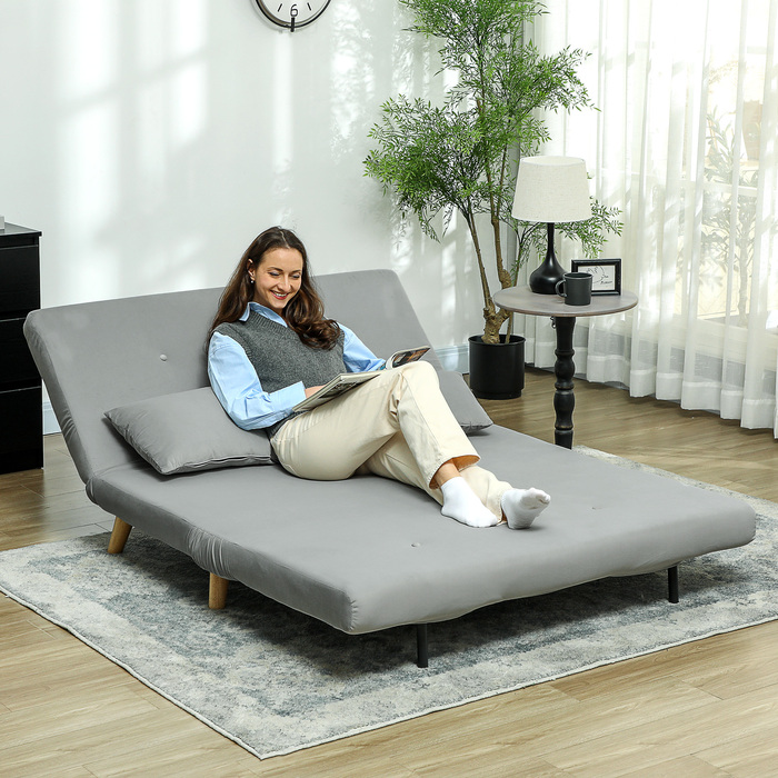 HOMCOM Sleeper Chair, Folding Bed with Bed Function, Lumbar Pillow, Folding Recliner with Velvet Look, Adjustable Backrest, Holds up to 250 kg, for Living Room Grey | Aosom