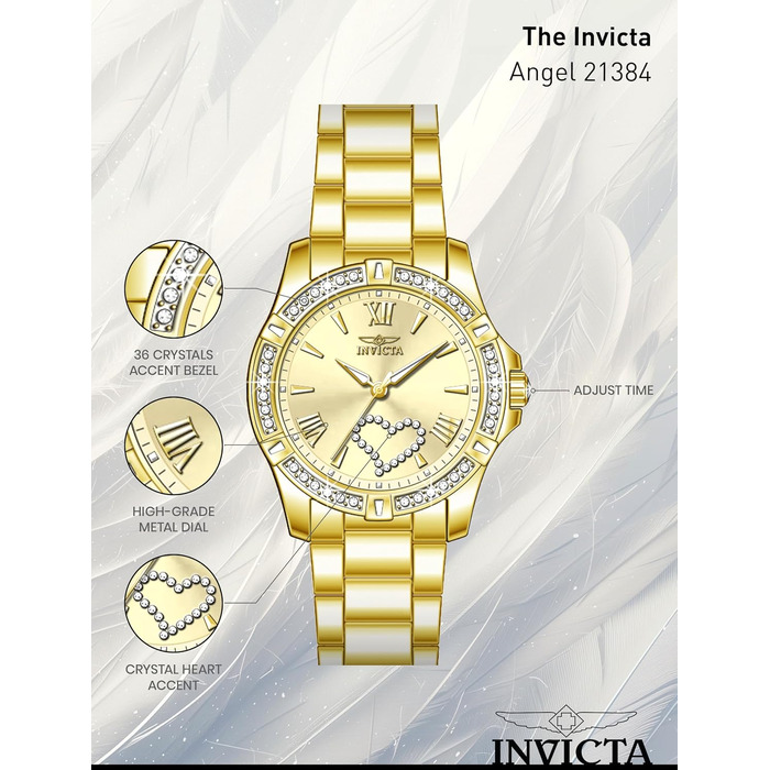Жіночий кварцовий годинник Invicta Angel золотого кольору, сталь, 34мм