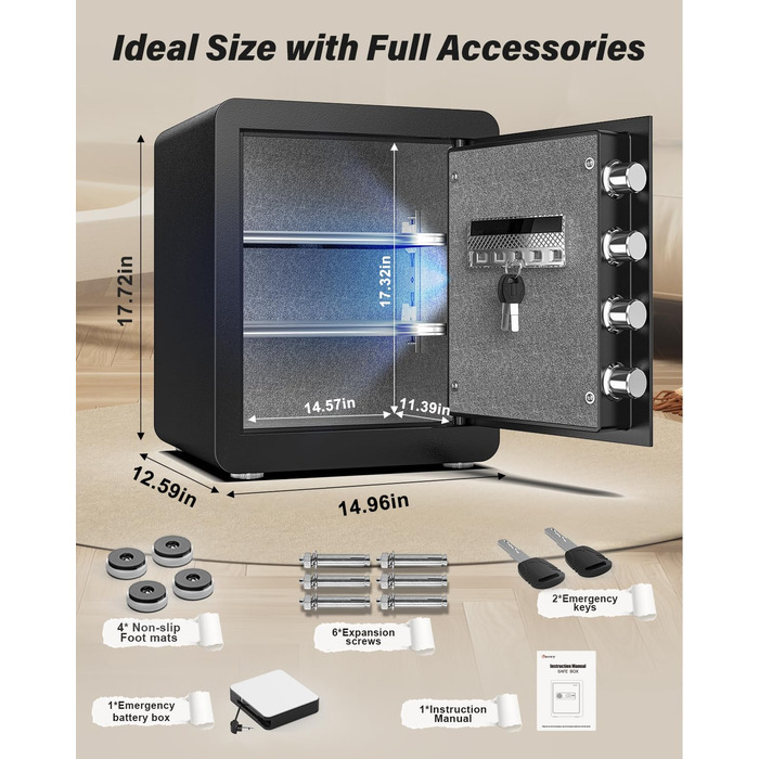 Сейф Kavey Safe Tresor 50L з цифровим замком, подвійним сигналом тривоги та LED-підсвіткою