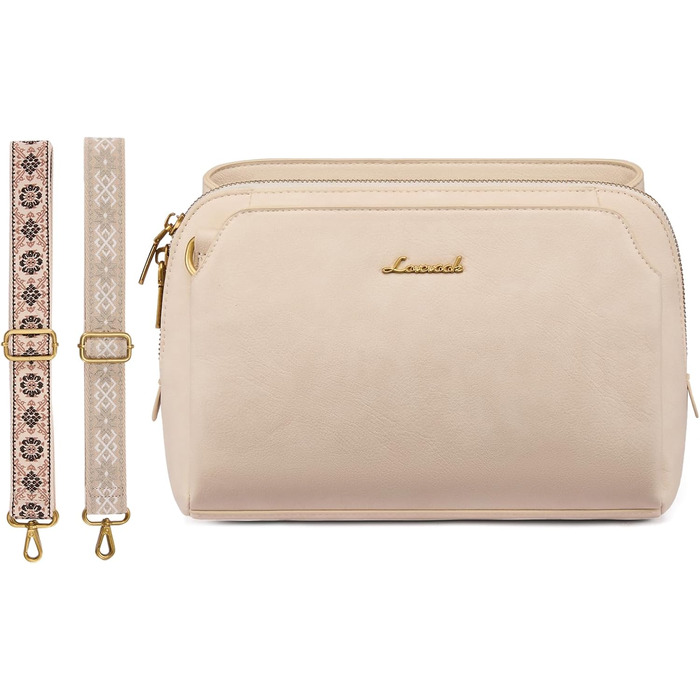 Сумка жіноча LOVEVOOK через плече, бежева: кросбоді, сумка середнього розміру, RFID-захист, 2 ремені 25x15x9 см