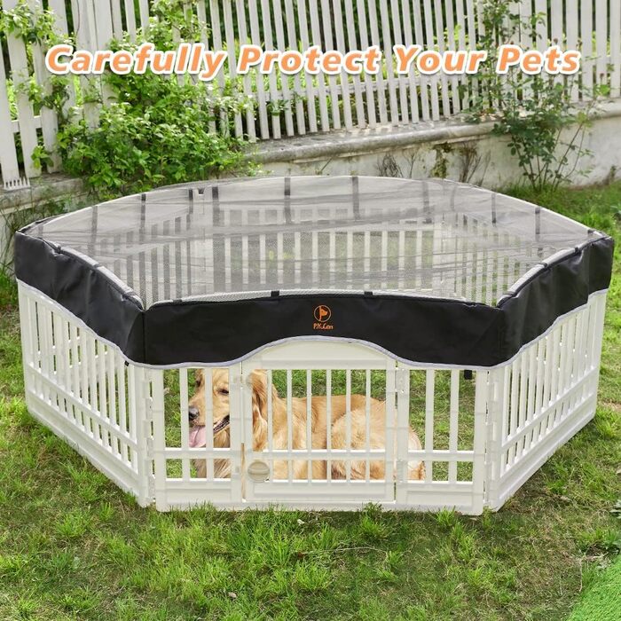 Клітка-загон для собак PJYuCien, 8 панелей, 61 см, для дому, з підлогою, металева, складана, для цуценят, тренувальний загін, чорна