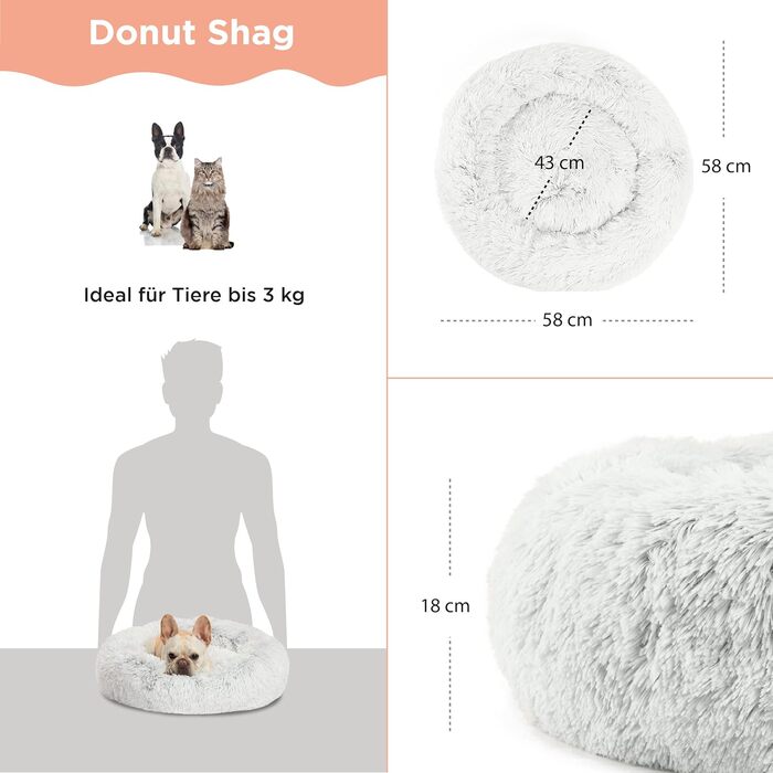 Круглий лежак для котів та собак Best Friends by Sheri - заспокійливий, 58x58 см, Frostgrau