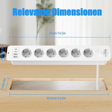 Мережевий фільтр 6-фазовий з USB-портами (4 USB-A, 2 USB-C), з вимикачем, білий, PD 20W