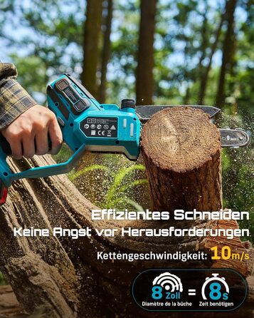 SEESII Безщіткова міні-пилка 6 дюймів, ручна акумуляторна пилка з 2 * 4000 mAh акумуляторами, одноручна акумуляторна пилка з автоматичним змащенням, сумісна з акумулятором Makita 18V, електрична пилка для дерева, гілок 6 дюймів безщіткова (6+8 дюймів безщ