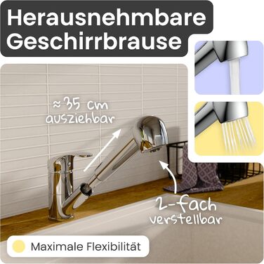 Кухонний змішувач Instmaier Elena з виливним гусаком та душовою насадкою | Хром | З витяжною системою | Змішувач для кухні з 2 режимами струменя | Однорідний змішувач з поворотним виливом (низький тиск)