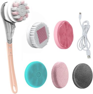Електрична щітка для спини 6-в-1: для тіла, для душу, для педикюру. Рожева