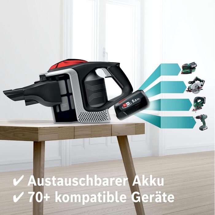 Bosch акумуляторний пилосос Unlimited ProPower Serie 8 BSS81POW1, бездротовий ручний, без мішка, гігієнічний фільтр, висока потужність всмоктування, довгий час роботи, швидка зарядка, насадка для щілин, чорний
