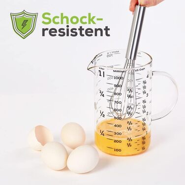 TreeBox Premium Measuring Cup 1l - Glass Measuring Cup - Robust and Heat-Resistant Measuring Cup Set made of Borosilicate Glass with Bamboo Lid - Microwave Safe - Perfect for Baking, Cooking, and Mixing