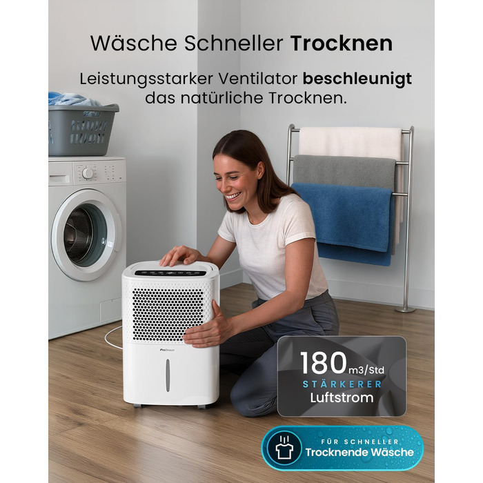 Про Бріз® Eco Kompakt 12L/день - Розумний осушувач повітря з Wi-Fi, LED-дисплеєм, функцією сушіння та автоматичним вимкненням (12л, 20 м²)