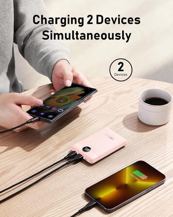 Powerbank VEEKTOMX 10000mAh з PD3.0 та QC3.0, 22,5W, Mini, USB-C, для iPhone/iPad/Samsung/Huawei/Xiaomi/OnePlus, білий/рожевий