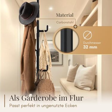 Extendable Coat Rack, 5 Hooks [Black, 110-310cm] – Telescopic Clothes Rack, Stable – Space-Saving Closet, Metal – Butler for Men, Bedroom – Entranceway Closet – Clothes Rail Balcony
