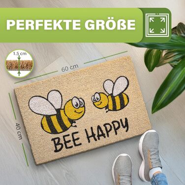 Коврик для підлоги з кокосового волокна, вологостійкий, 40x60 см Bee Happy