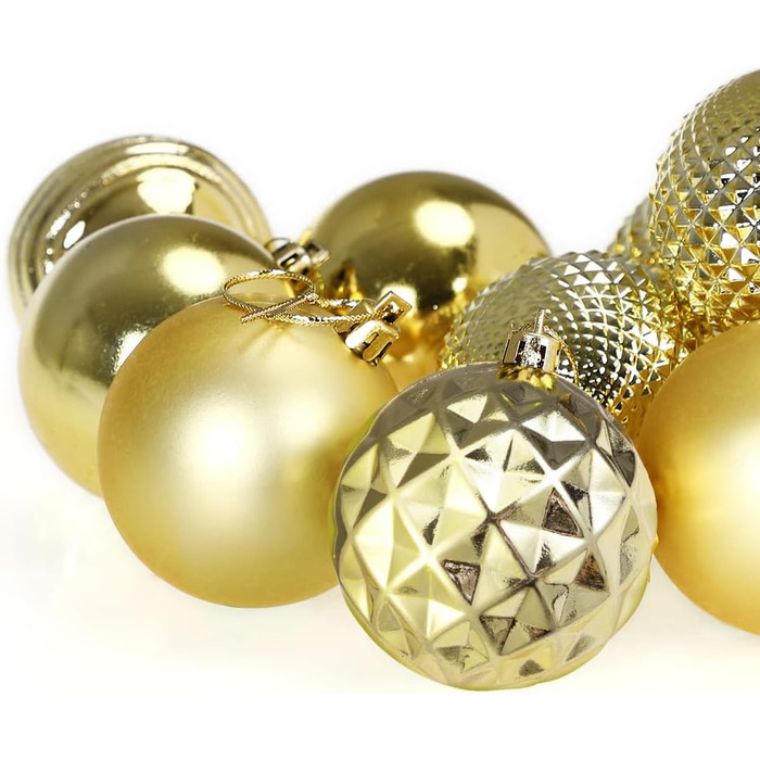 DEUBA® Новорічні кулі 66 шт. Ø 3-6 см, пластик, матові та глянцеві, прикраси для ялинки, золоті