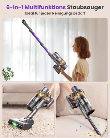 Бездротовий акумуляторний пилосос MAUOKE 45000Pa з LED-дисплеєм та V-подібною насадкою, 6-в-1 для дому, килимів, твердих поверхонь та видалення шерсті тварин