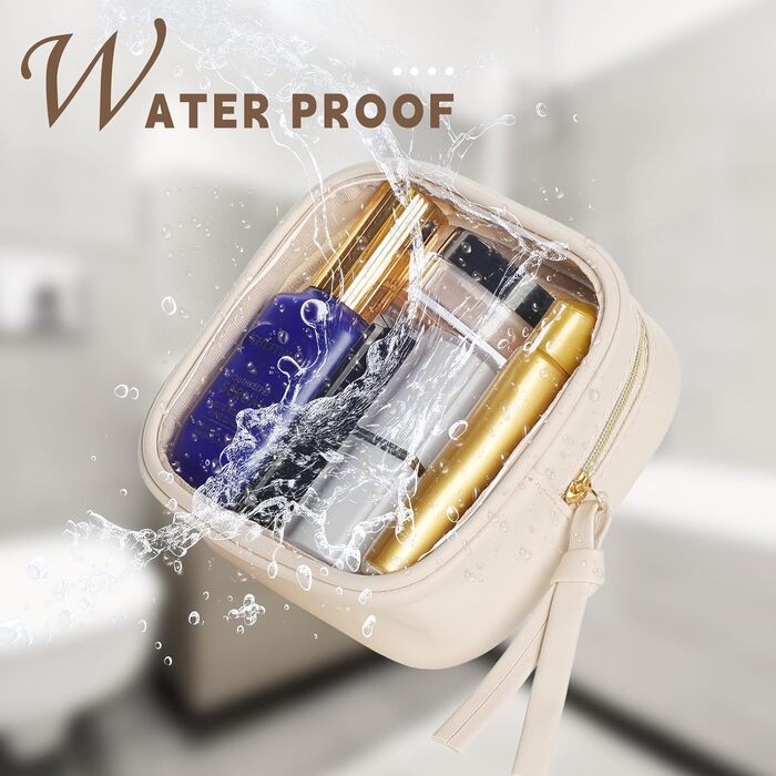 Косметичка жіноча мініатюрна, водонепроникна, з PU матеріалу, органайзер для косметики та аксесуарів, чорний/бежевий (C-чорний/бежевий, S)