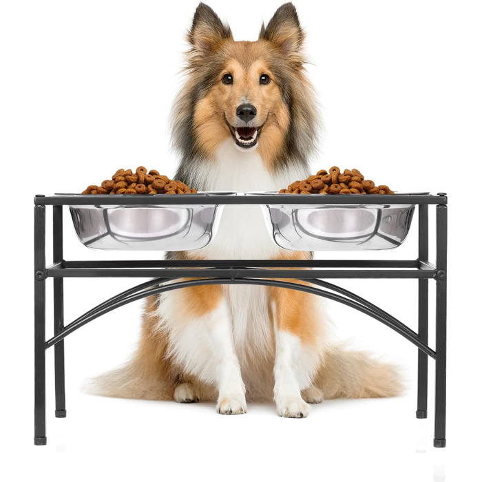 Підставка для мисок для собак маленьких, середніх та великих порід, з 2 мисками з нержавіючої сталі, для тварин з чутливою шкірою, стійка підставка для мисок для води та корму, миска для собак (L)