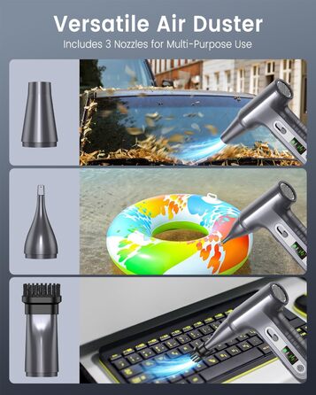 Електричний повітряний дмухач з HD-дисплеєм - 200000 обертів/хв, LED-підсвічування, акумуляторний міні-дмухач, спрей для чищення ПК, повітряний дмухач для клавіатури, дому, авто, W06, сріблястий