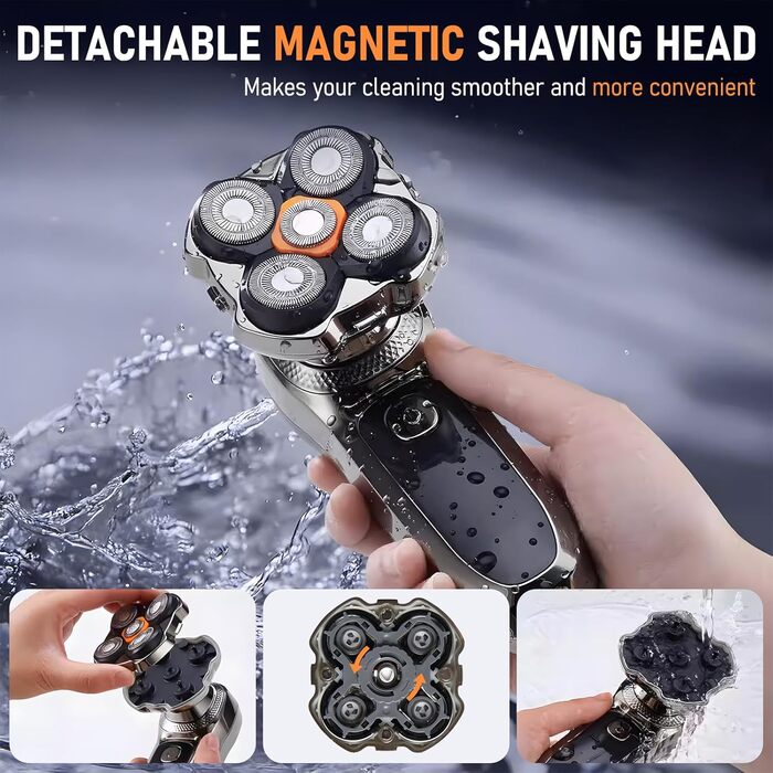 Електричний гоління для чоловіків Glatzen 6-в-1 з тримером для носа, для сухого та вологого гоління, USB-C, LED дисплей, IPX6