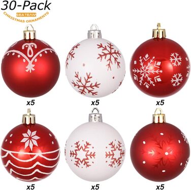 Набір прикрас для ялинки Sea Team: кульки та орнаменти, 60 мм, червоний та білий, 30 шт.