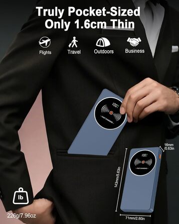 Портативний зарядний пристрій Power Bank Klein 10000mAh з USB-C, 3 порти, сумісний з iPhone/Android (Блакитний)