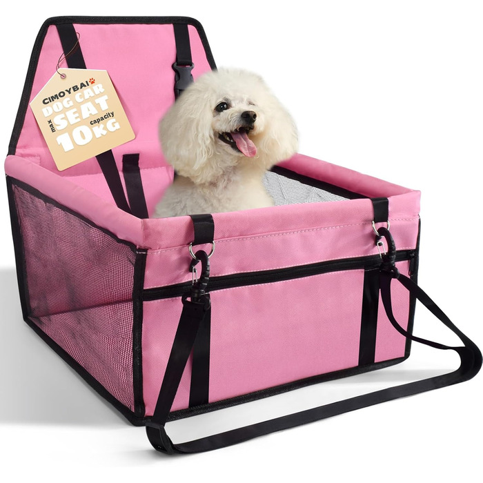 Автокрісло для собак: стабільне, дихаюче, з тканини Оксфорд, для маленьких та середніх собак, рожеве
