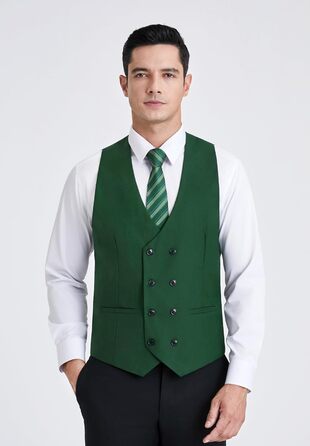 Чоловіча жилетка Enision з двома рядами ґудзиків, V-подібний виріз, Slim Fit, для костюма, повсякденного та ділового стилю (M, Зелений)