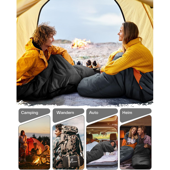 Сплячий мішок Sportneer - компактний та ультралегкий (950г/1500г) - спальний мішок типу 'кокон' для кемпінгу та відпочинку на природі. Підходить для чоловіків, жінок та дорослих (Чорний, літній). 3-4 сезони