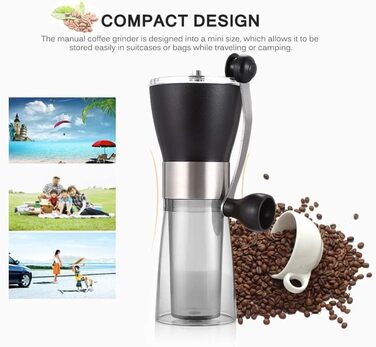 Ручна кавомолка T-mark, портативна з регулюванням, керамічна для дому та подорожей, чорний метал