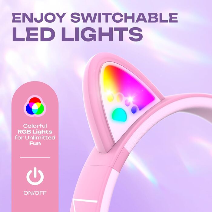 Дитячі навушники PowerLocus Bobo Bluetooth з LED-підсвічуванням, обмеженням гучності та мікрофоном (рожеві)