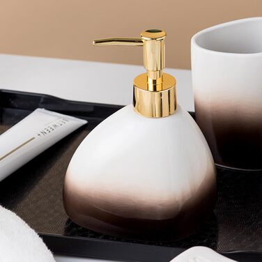 Набір аксесуарів для ванної кімнати 4 шт. Сірий, з дозатором мила, мильницею та 2 стаканчиками для зубних щіток, з малюнком 