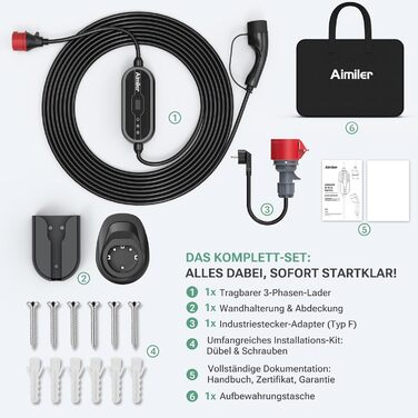 Зарядний пристрій Wallbox 11 кВт з додатком, 400V (8-16A), 3 фази, мобільна станція, кабель CEE Typ 2, IP66, OLED, для електромобілів Model Y/3, ID.3/4/5, MG4, Zoe та інших PHEV/EV, 11 кВт, 16A, CE