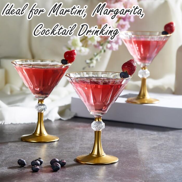 Бокали для коктейлів Martini з золотим обідком, набір 6 шт. Люкс, ручна робота