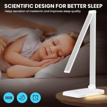 LED лампа настільна диммерна 560LM - офісна лампа з 5 режимами кольору та 10 рівнями яскравості, з нічним світлом, USB-портом, функцією пам'яті та таймером, 10W - білий (адаптер 24w - сріблястий)