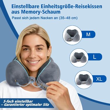 Подушка для шиї дитяча та доросла з Memory Foam 220г, ергономічна, регульована, сіра. Для подорожей літаком, авто та потягом.