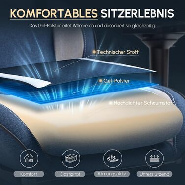 Dowinx Геймінговий крісло, дихаючий офісний стілець з високоякісного матеріалу, ергономічний PC стілець з 4D підлокітниками, регульований та поворотний геймінговий стілець з підніжкою, блакитний